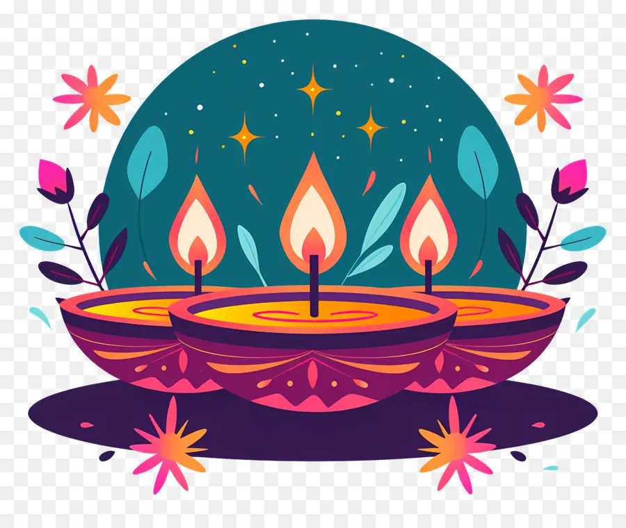 Diwali，Velas De Flores De Lótus PNG