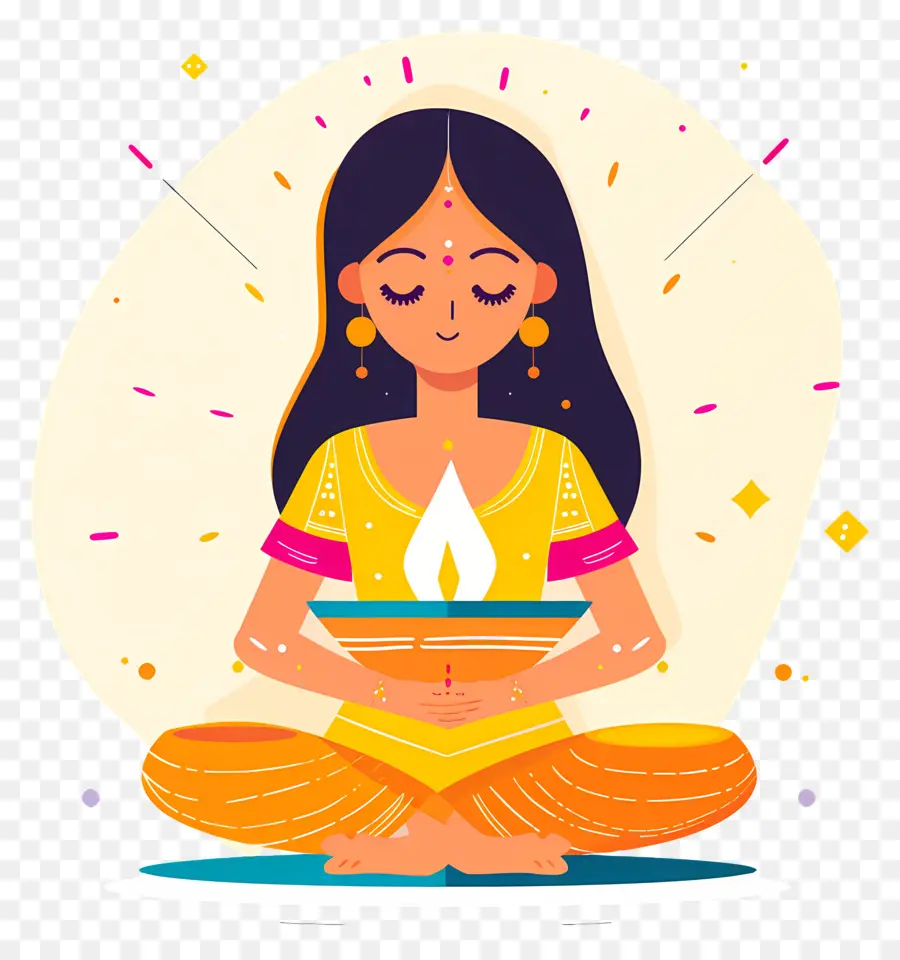 Diwali，Mulher Meditando PNG