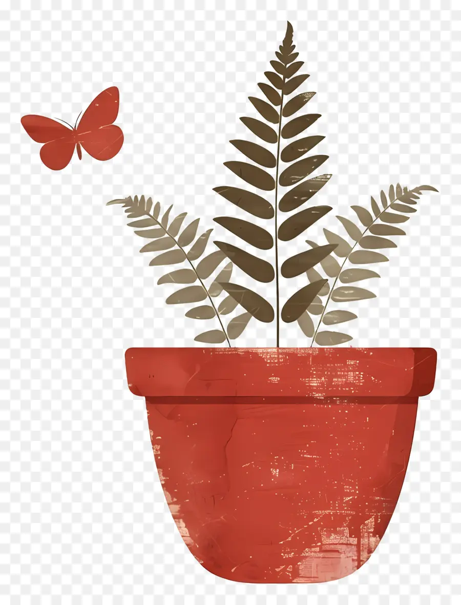 Samambaia，Borboleta E Vaso De Planta PNG