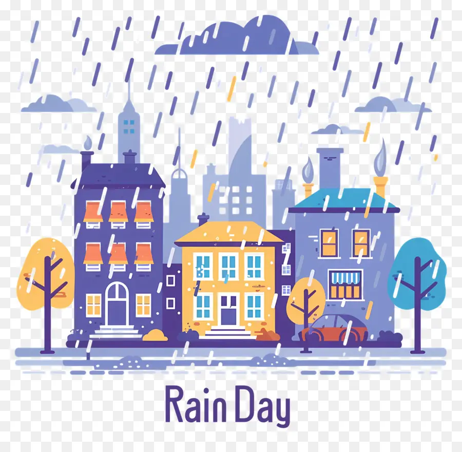 Dia De Chuva，Paisagem Urbana De Desenhos Animados PNG