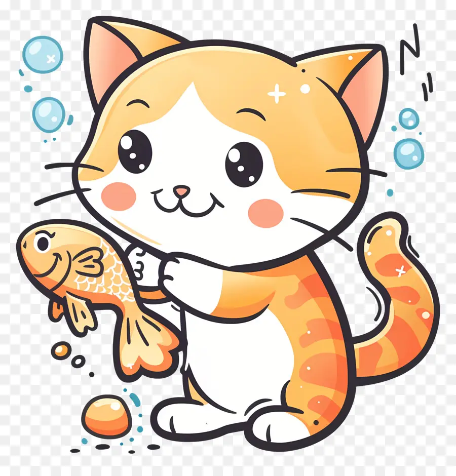 Gato Segurando Peixe，Gato Bonito PNG