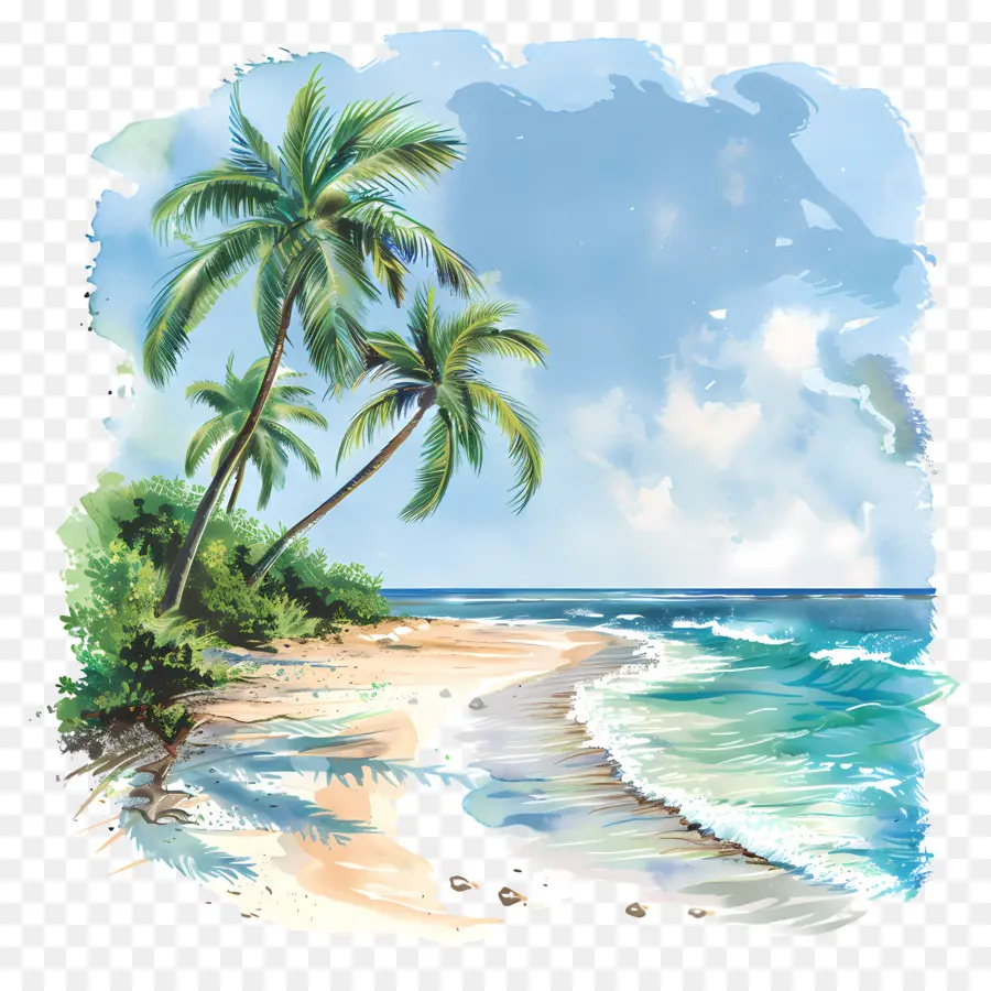 Praia Tranquila，Pintura De Praia PNG