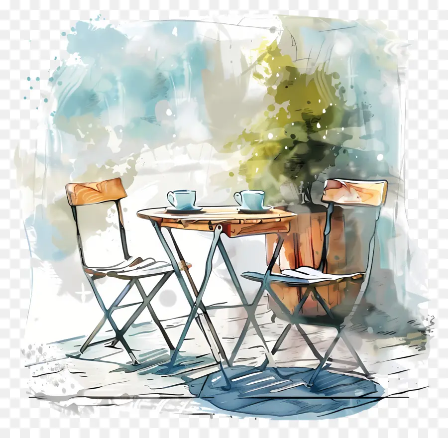 Pintura Em Aquarela，Mesa E Cadeiras PNG