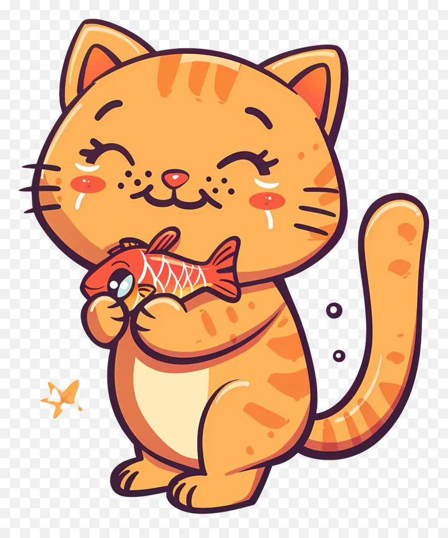 Gato Segurando Peixe，Cartoon PNG