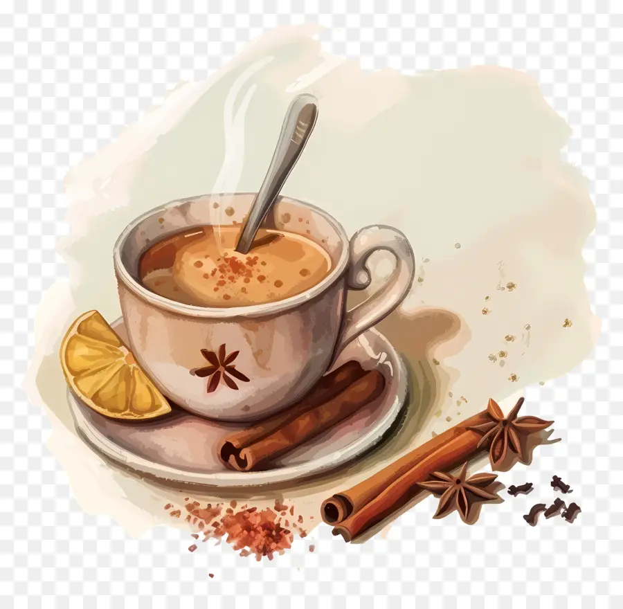 Masala Chai，Copo Decorativo PNG