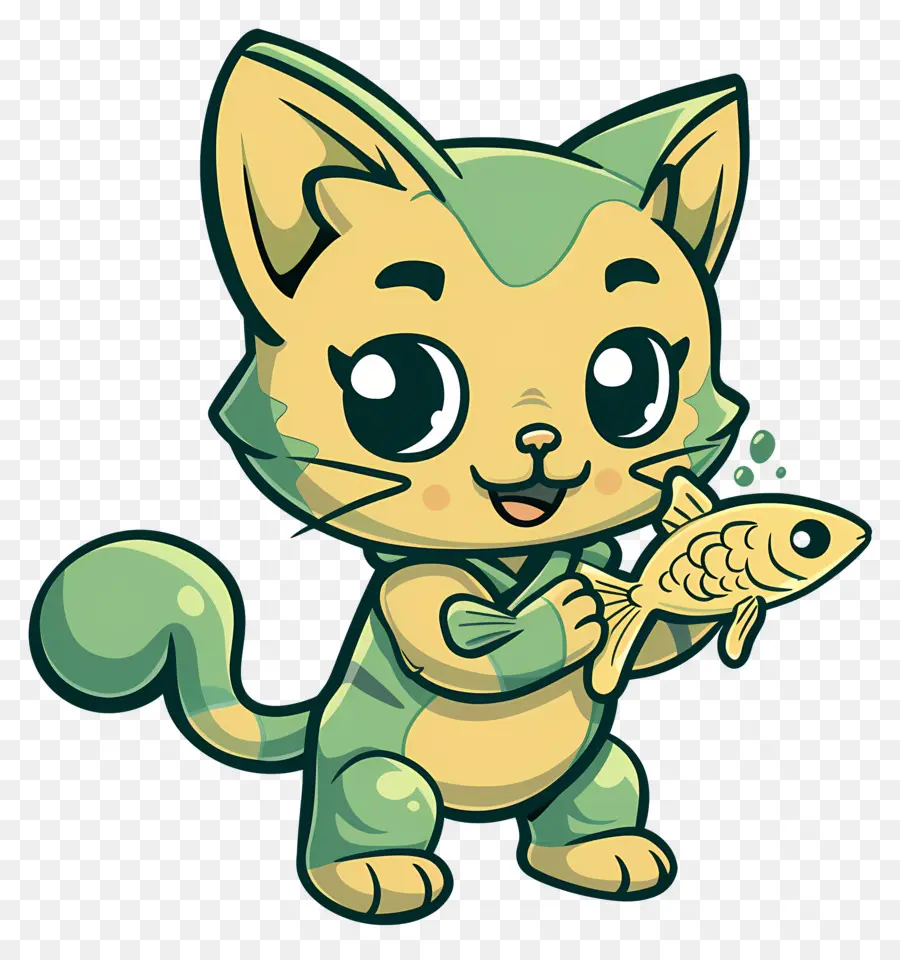 Gato Segurando Peixe，Gato Dos Desenhos Animados PNG