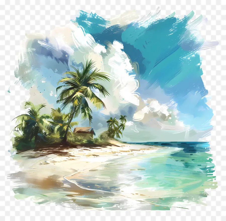 Praia Tranquila，Pintura De Praia PNG