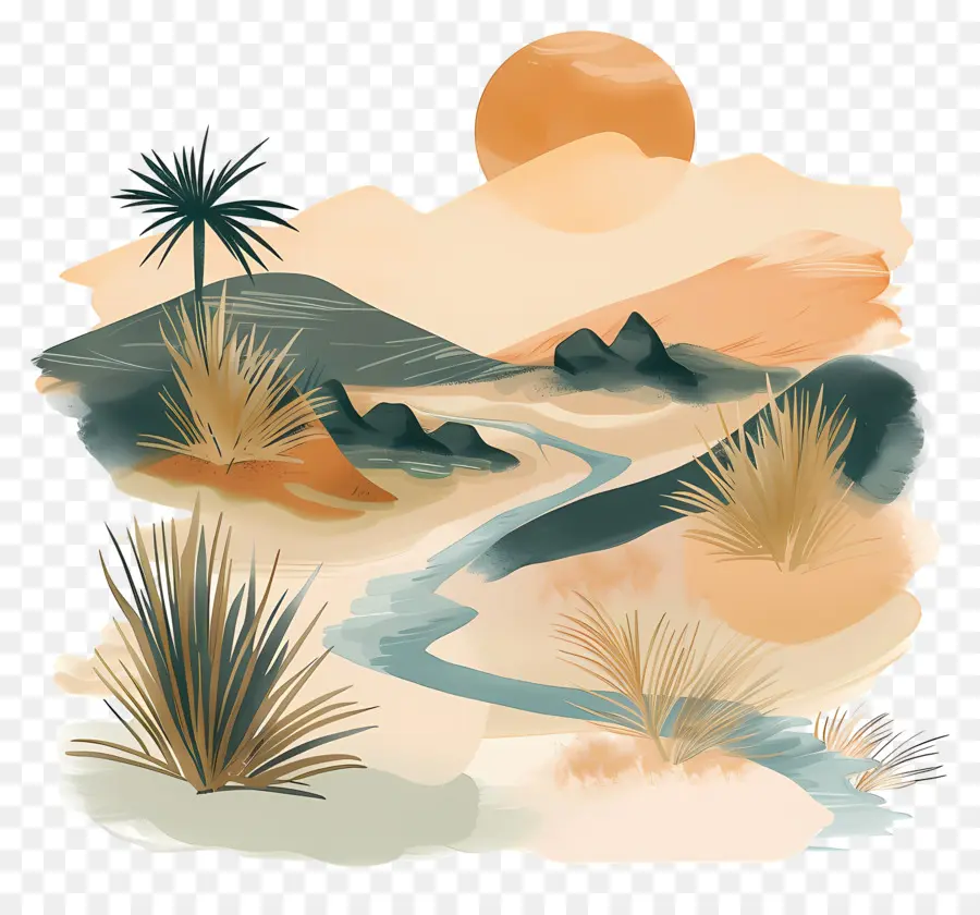 Oásis No Deserto，Paisagem PNG