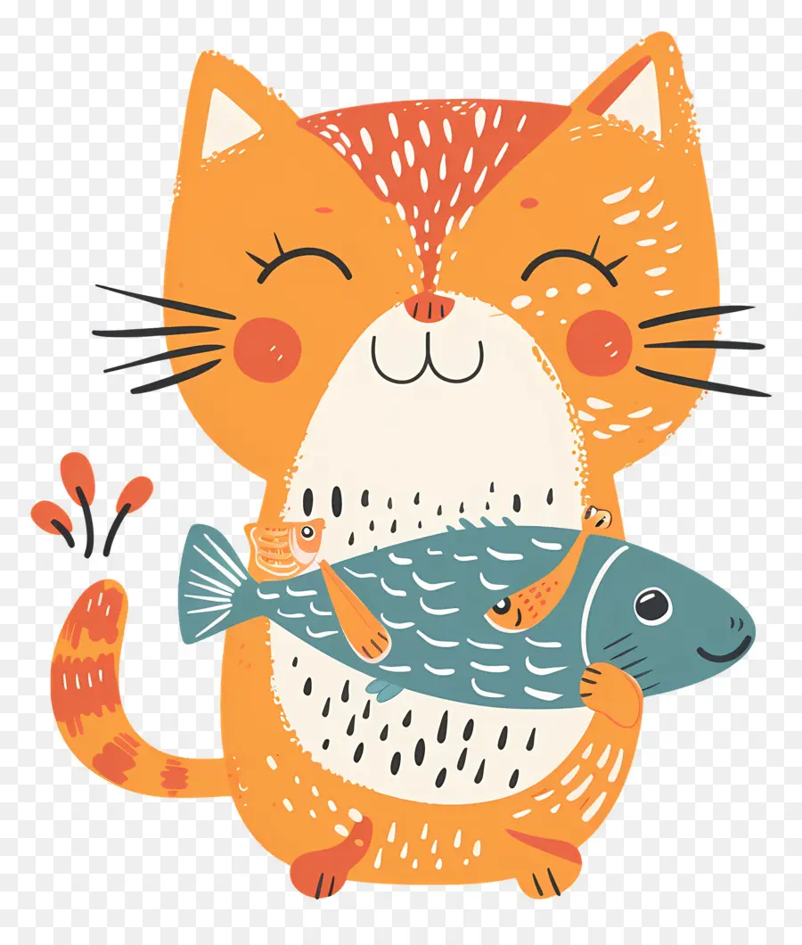 Gato Segurando Peixe，Gato Dos Desenhos Animados PNG