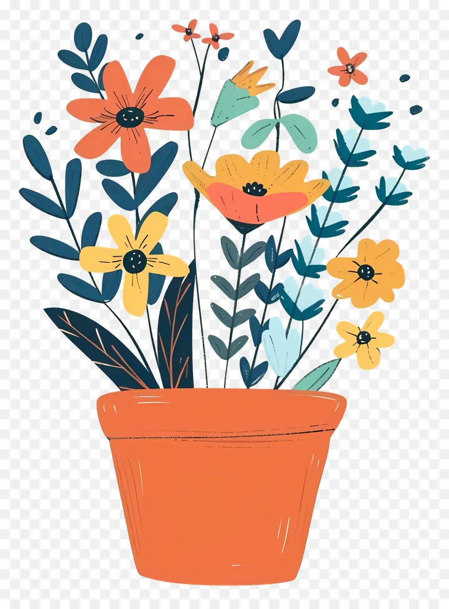 Flores Na Panela，Vaso De Flores De Cerâmica PNG