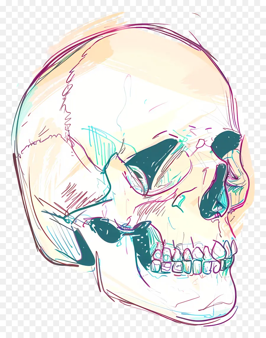 Doodle Skull，Crânio Humano PNG