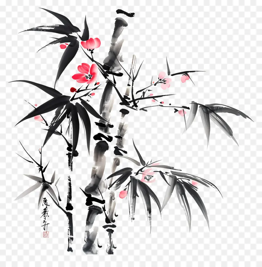 Bambu，Bambu E Flores PNG