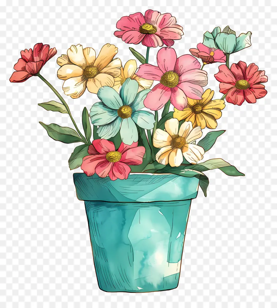 Flores Na Panela，O Vaso De Flor PNG