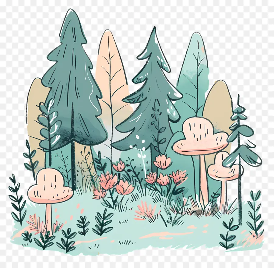 Floresta Doodle，Floresta PNG