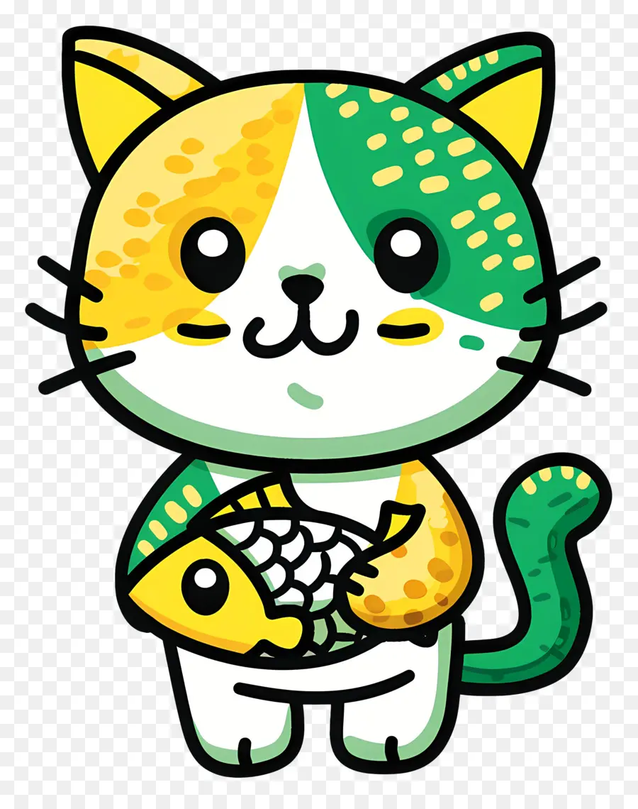 Gato Segurando Peixe，Gato Dos Desenhos Animados PNG