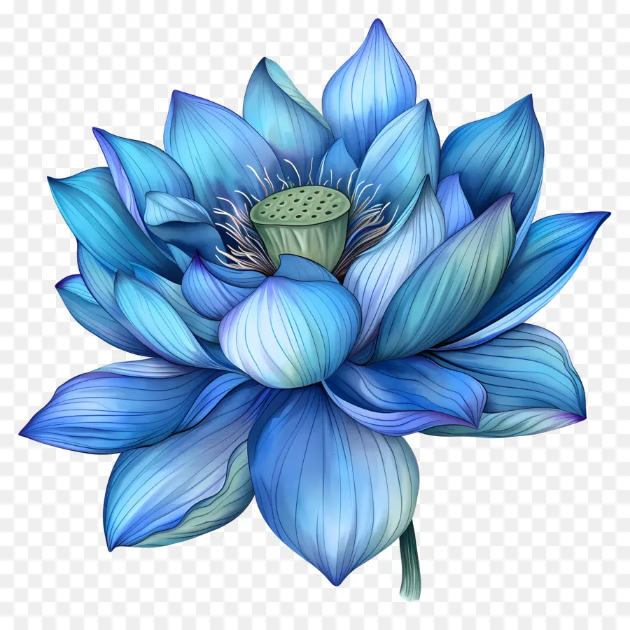 Flor Azul De Lótus，As Gotas De água PNG