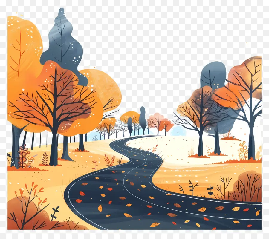 Autumn Road Background，Estrada Da Floresta PNG