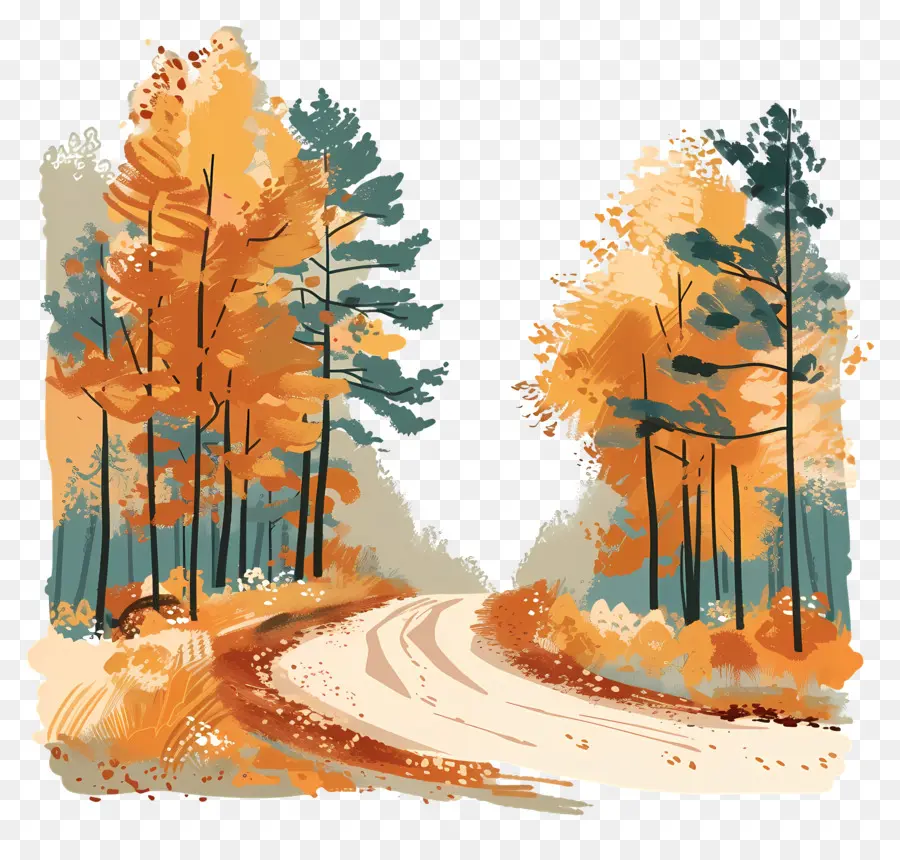 Autumn Road Background，Outono PNG