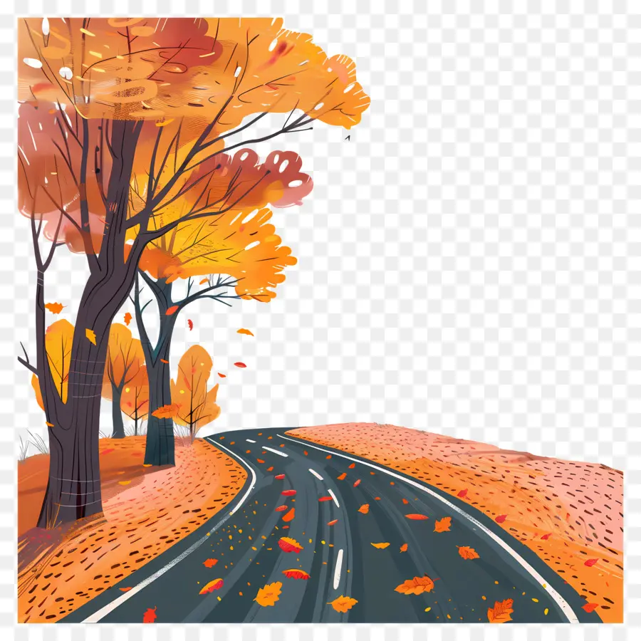 Autumn Road Background，Outono PNG