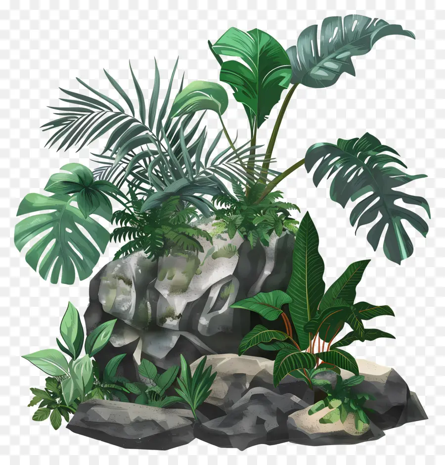 Plantas Tropicais，Rock PNG