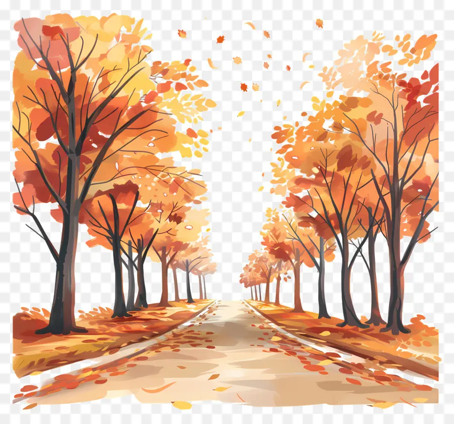 Autumn Road Background，Folhas De Outono PNG