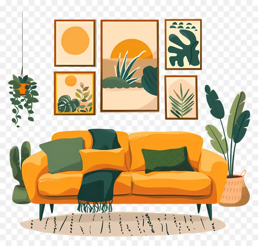 Sala De Estar，Sofá Amarelo PNG