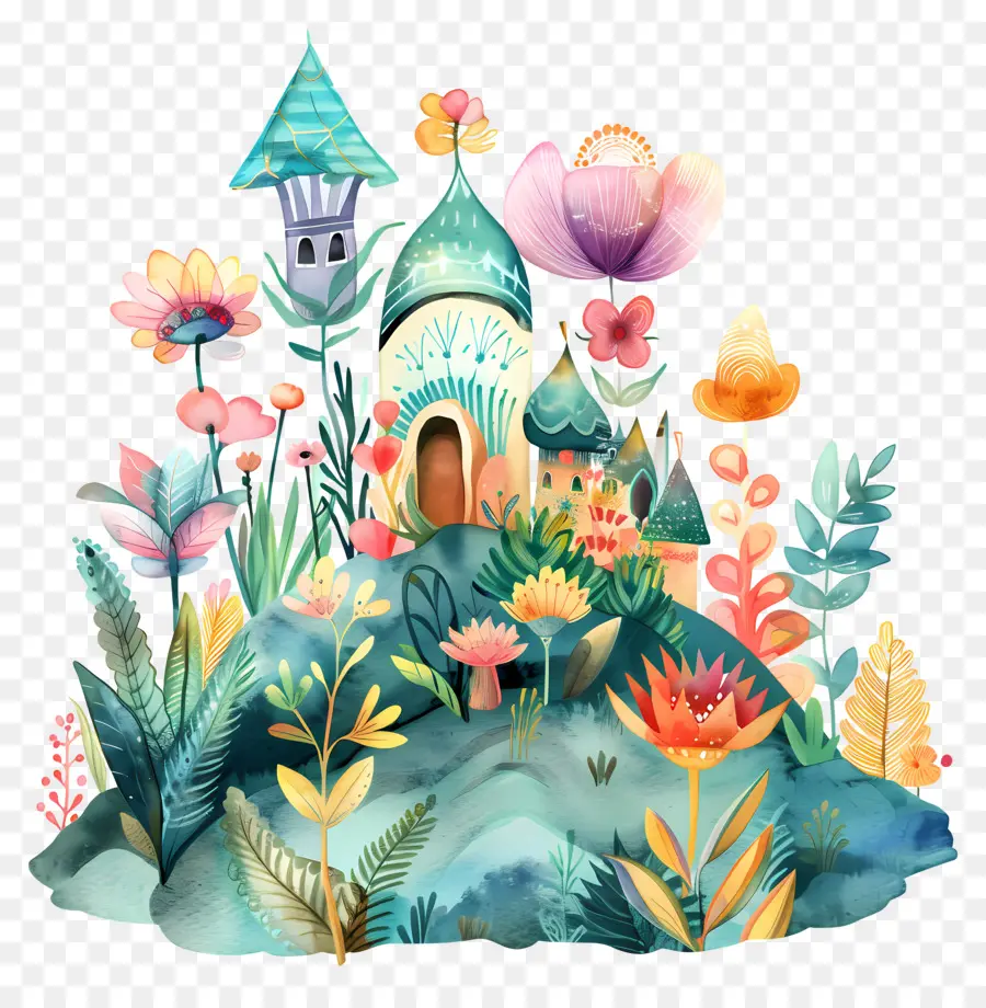 Jardim Encantado，Ilustração Em Aquarela PNG