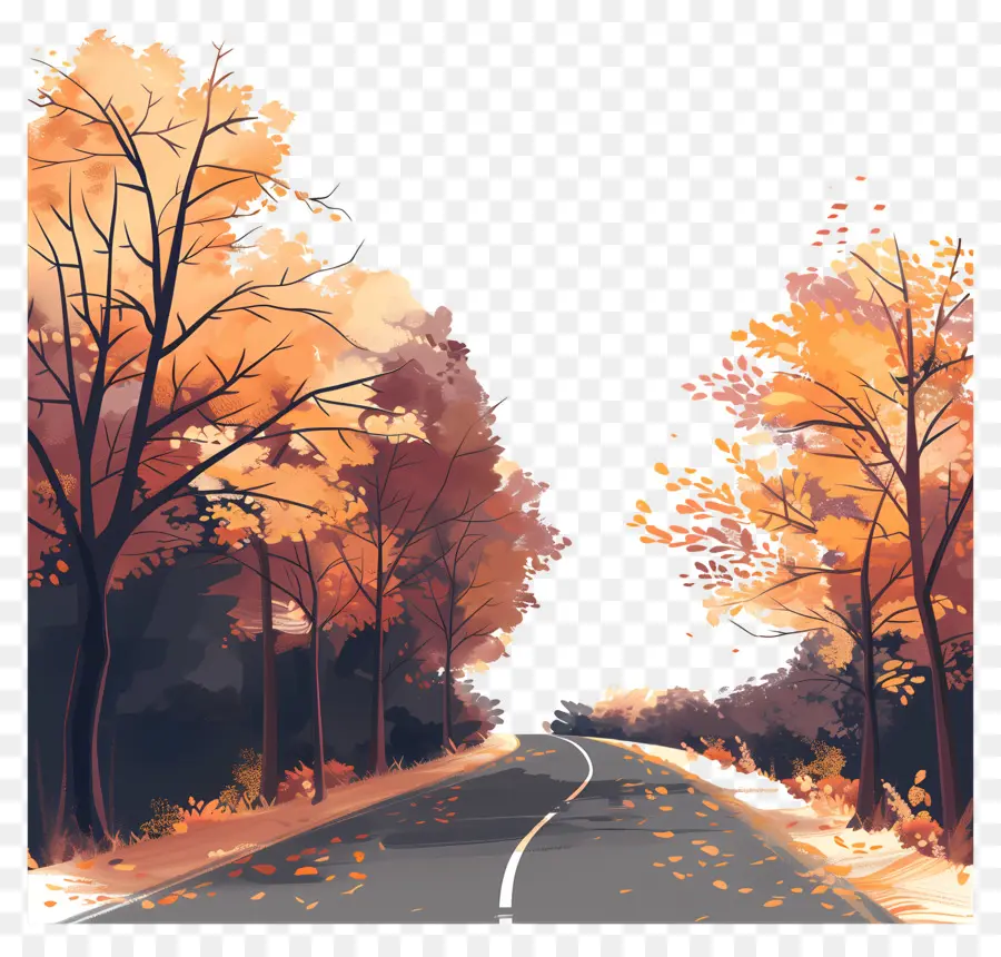 Autumn Road Background，Outono PNG