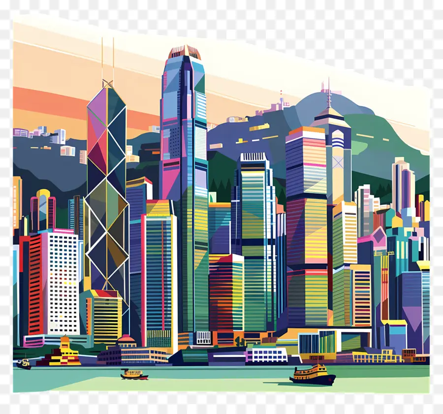 Hong Kong Horizonte，Paisagem Urbana PNG