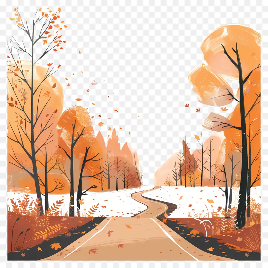 Autumn Road Background，Área Arborizada PNG