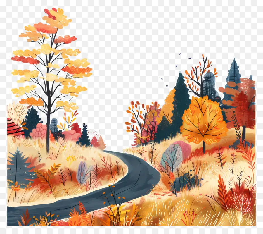 Autumn Road Background，Folhagem De Outono PNG