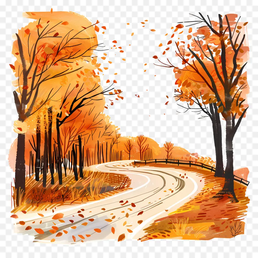 Autumn Road Background，Folhagem De Outono PNG