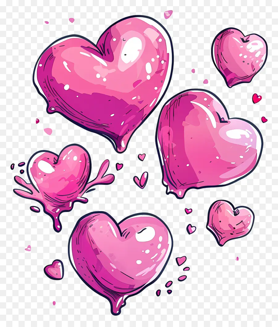 Corações Rosa Flutuantes，Heartshaped Balões PNG