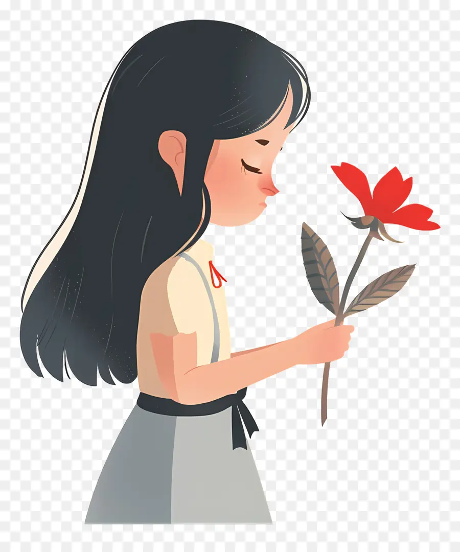 Menina Segurando Flor，Mulher PNG