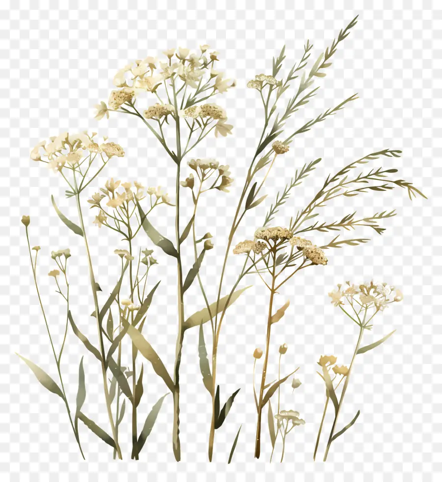 Grama Yarrow，Flores Brancas PNG