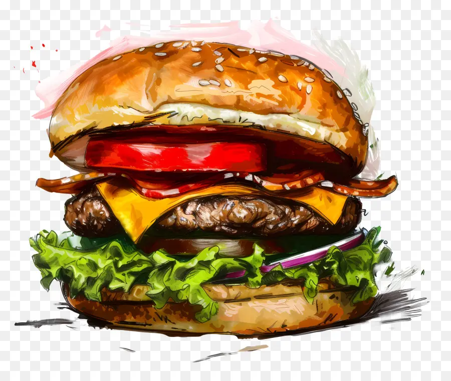 Hamburger，Pintura Em Aquarela PNG