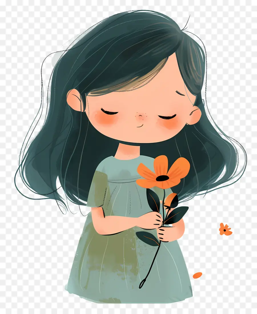 Menina Segurando Flor，Young Girl PNG