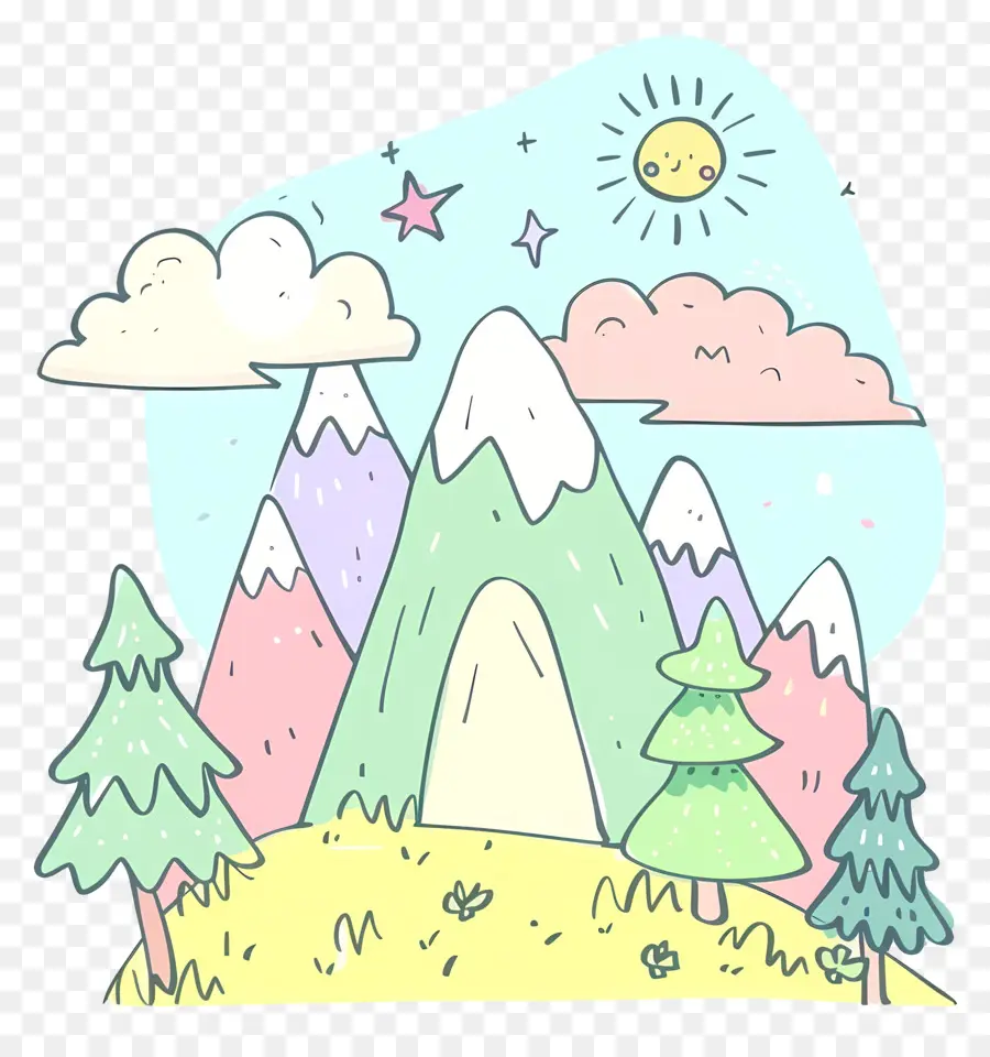 Doodle Mountain，Paisagem De Montanha PNG