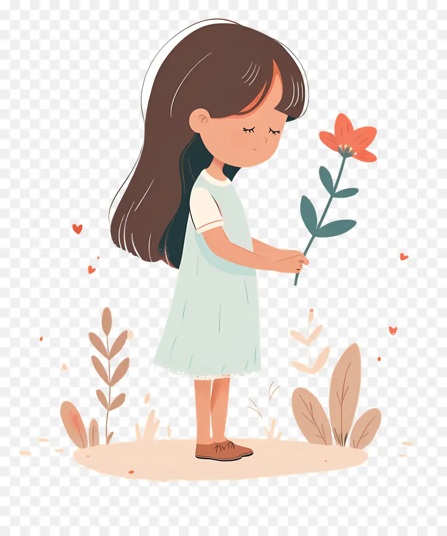 Menina Segurando Flor，Menina Dos Desenhos Animados PNG