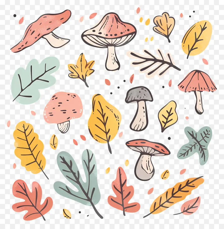 Doodle Autumn，Cogumelos PNG