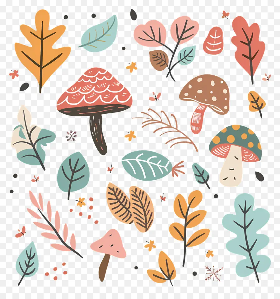 Doodle Autumn，Cogumelos PNG