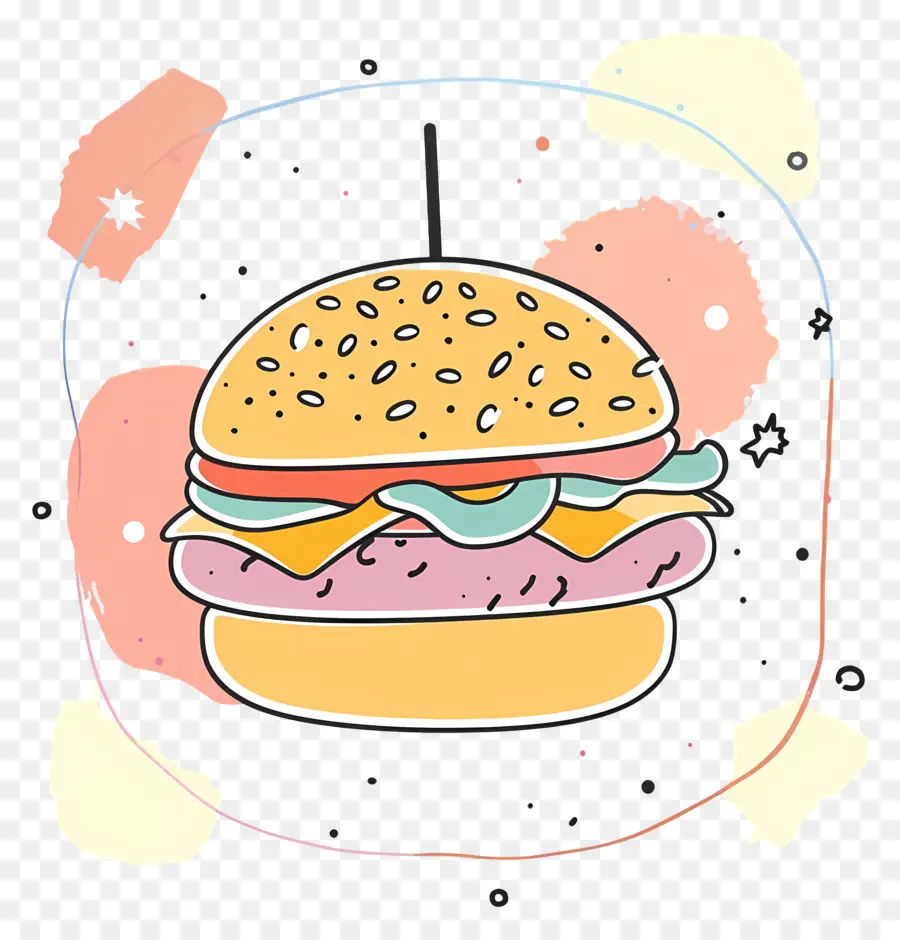 Doodle Burger，Abstract Food Art PNG