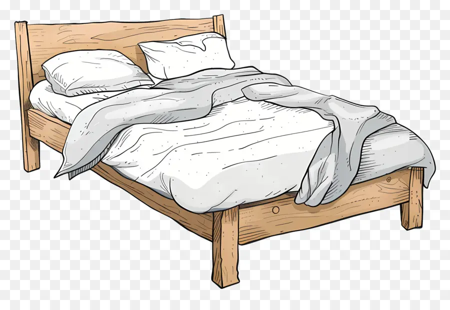 Caricatura De Casal，Cama De Madeira PNG