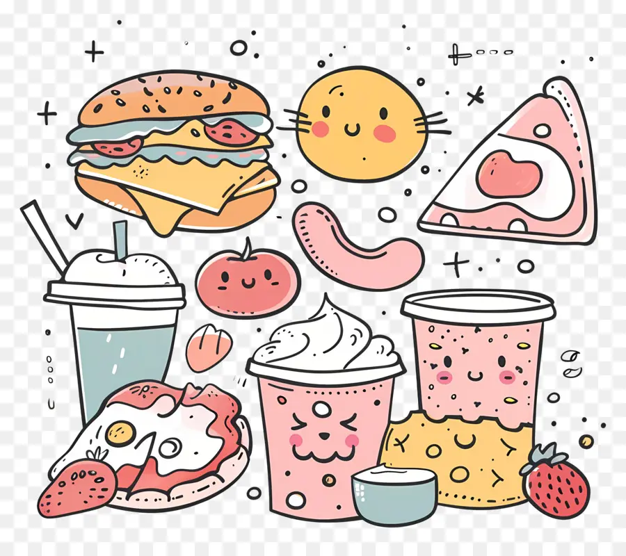 Doodle De Alimentos，Alimentos Ilustração PNG