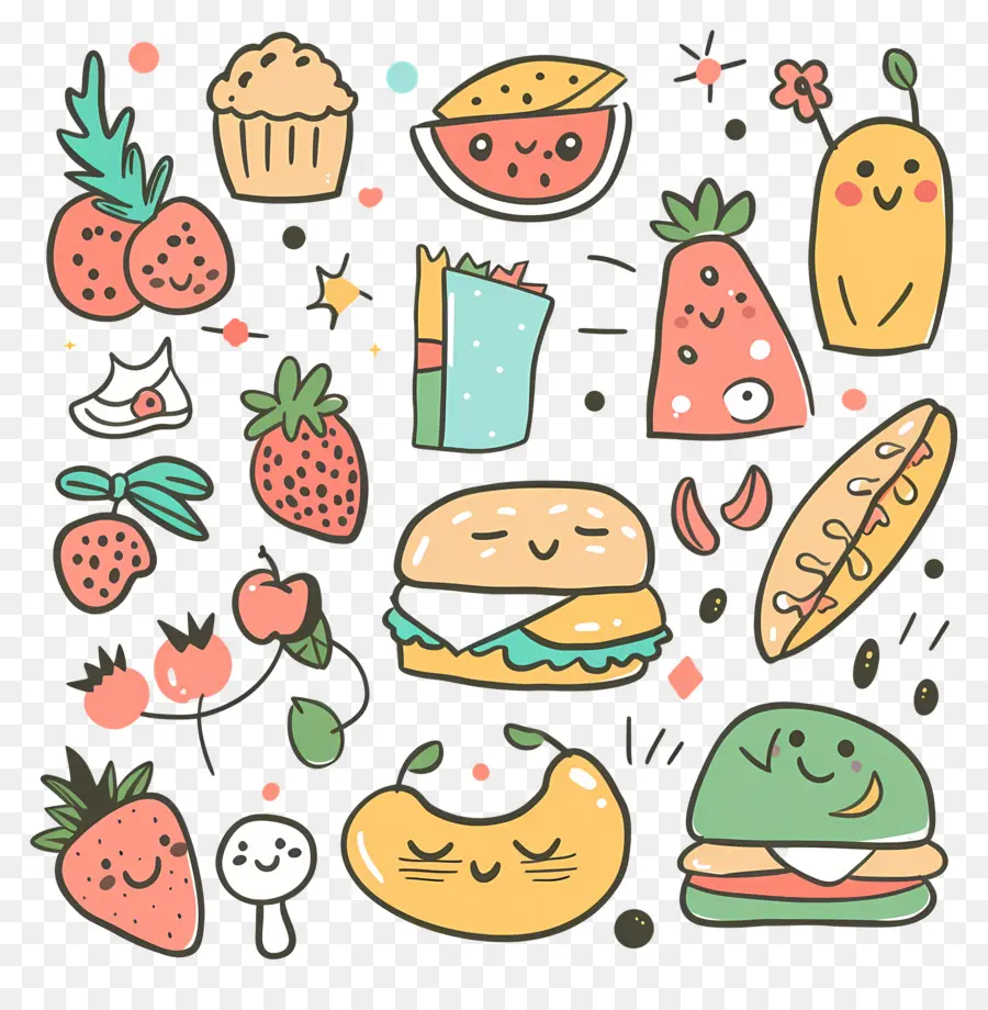 Doodle De Alimentos，Personagem De Desenho Animado PNG