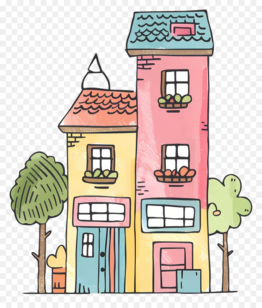 Edifício Doodle，Cartoon Casa PNG