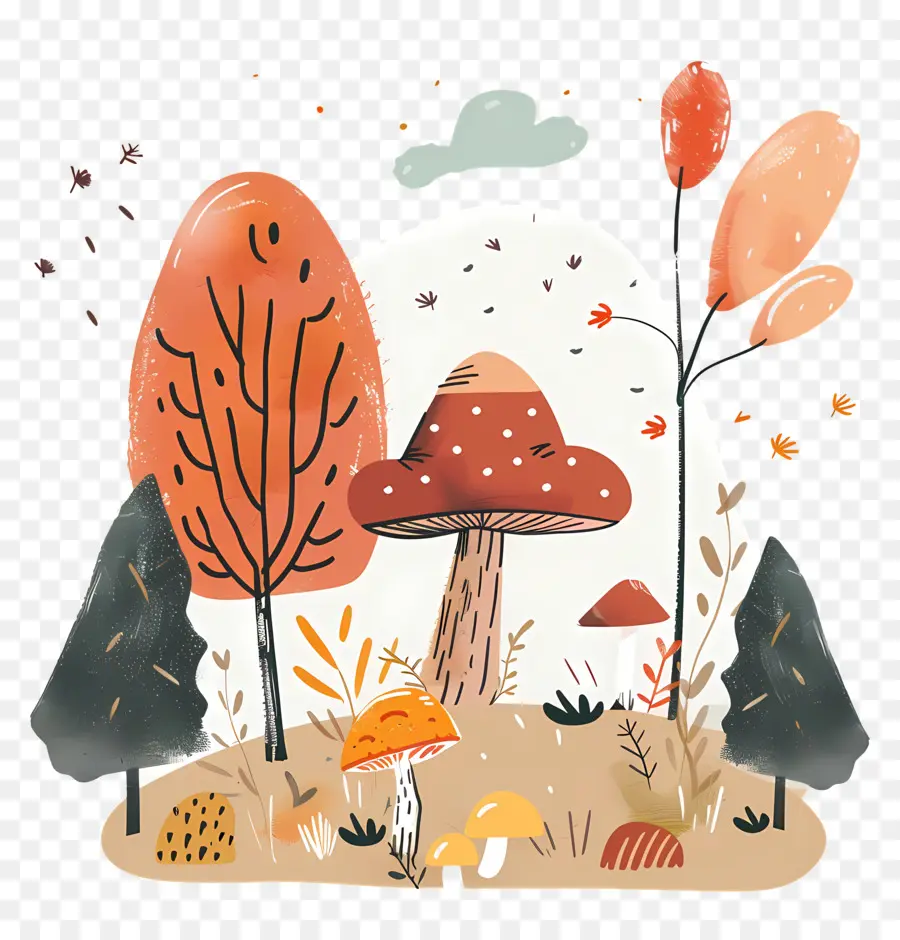 Doodle Autumn，Floresta PNG