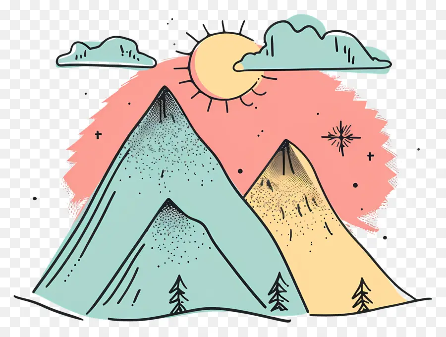 Doodle Mountain，Paisagem De Montanha PNG