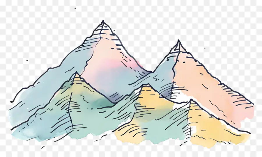 Doodle Mountain，Pintura Em Aquarela PNG