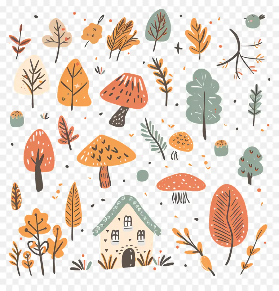 Doodle Autumn，Cartoon Folhas PNG